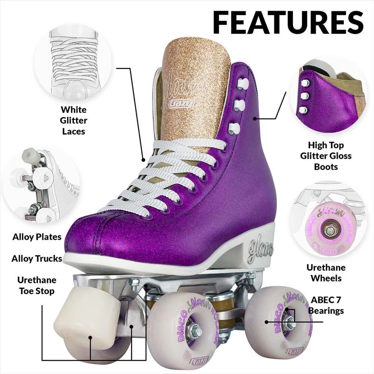 Disco Glam Roller Skates - Purple Glitter 3 Disco Glam Roller Skates - Purple Glitter - Image 3