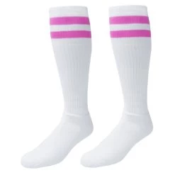 Old School Knee High Socks - White With Pink Stripes