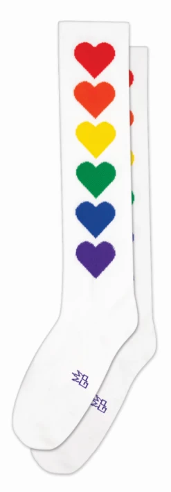 Rainbow Hearts Knee High Socks
